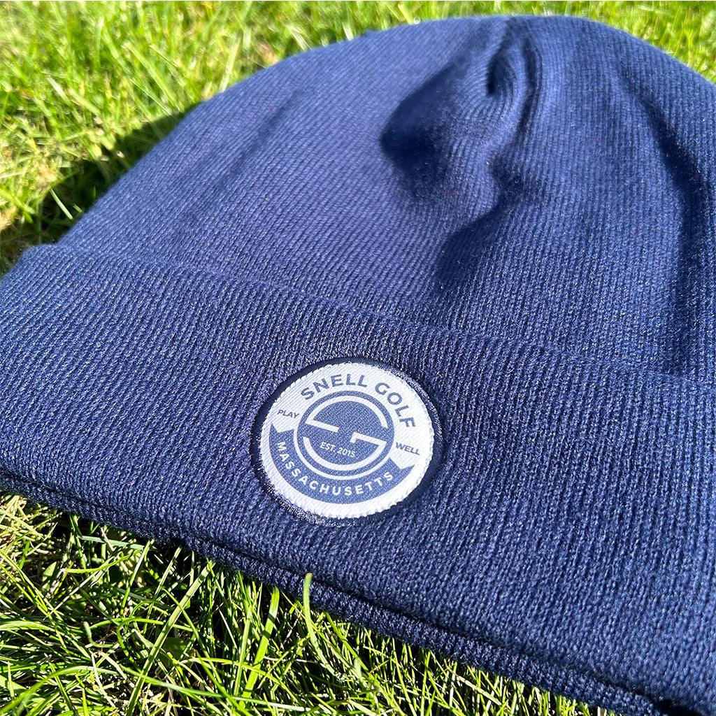 Lifestyle Knit Beanie Hats Snell Golf Navy w/ Play Well patch  