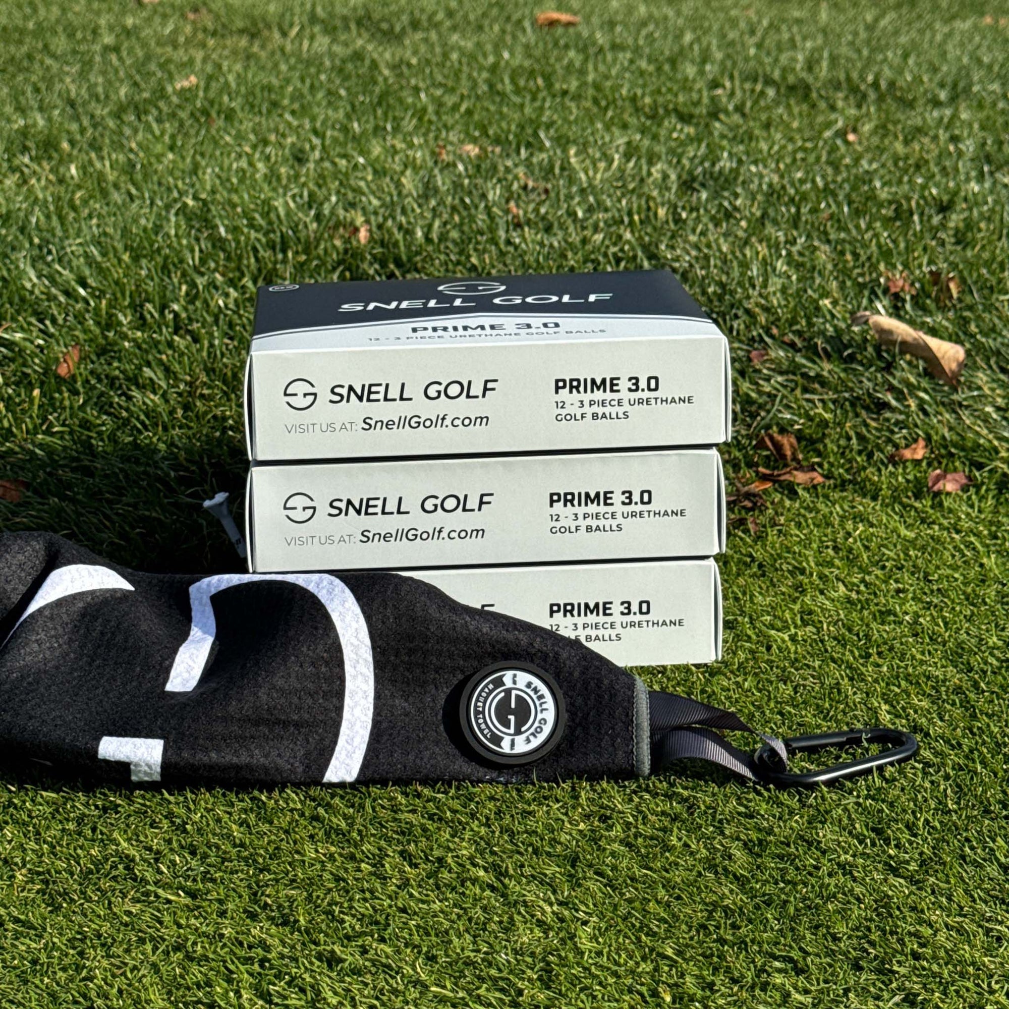 Par-fect Christmas Pack: 3 Dozen Balls & Magnetic Towel Golf Ball Snell Golf PRIME 3.0 White Black